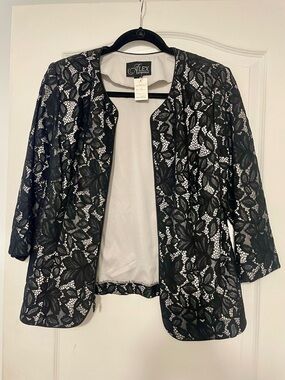 Alex Evenings Black and White Lace Evening Jacket